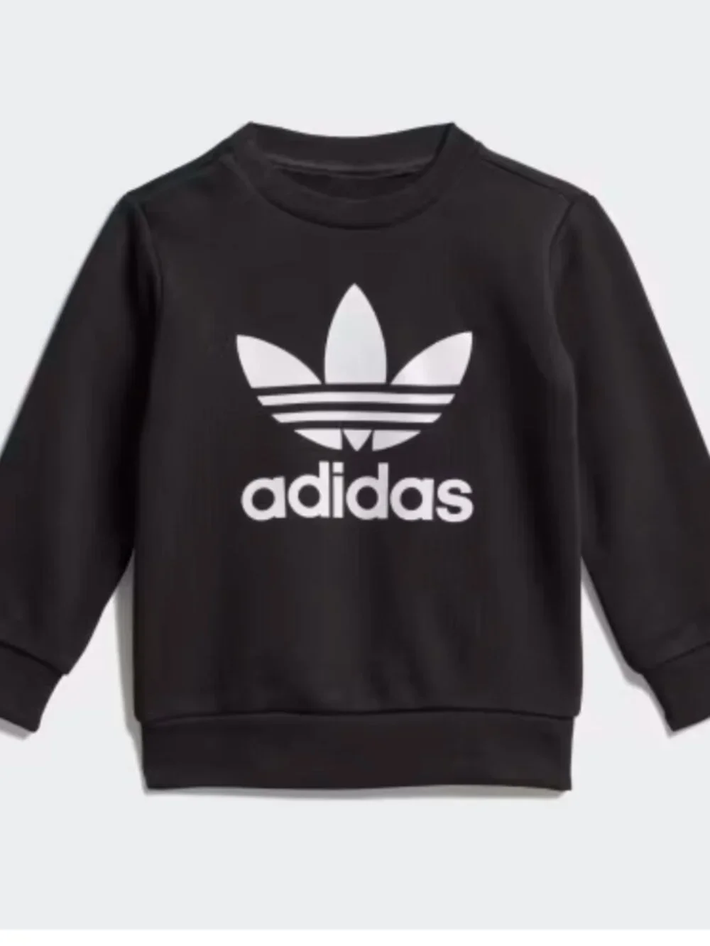 adidas Black Crew Sweatshirt with White Trefoil Logo Kids 7-8